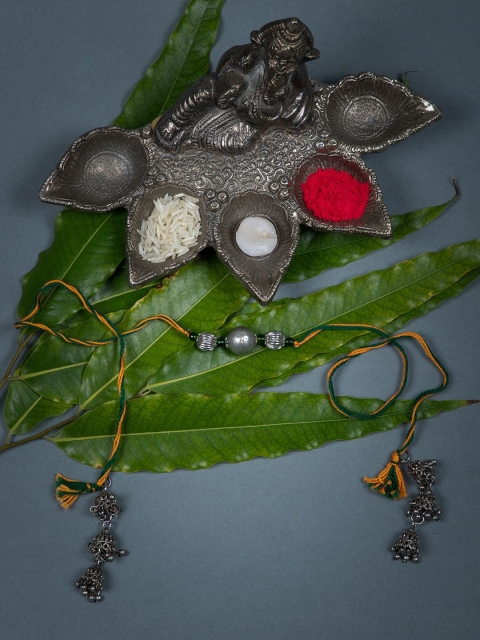 

creyons by mansi Green & Yellow Toned Bhabhi Lumba Rakhi