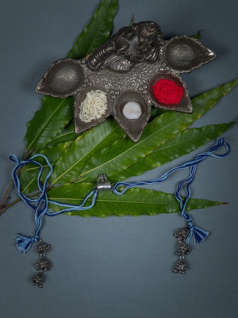 

creyons by mansi Blue & Silver-Toned Lumba Bhabhi Rakhi