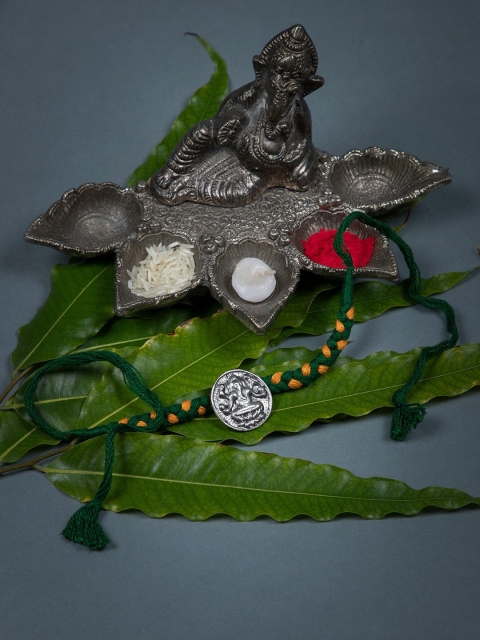 

creyons by mansi Men Green & Silver-Toned Beaded Rakhi