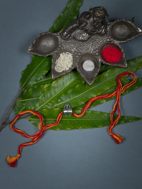 

creyons by mansi Men Orange Colored Handmade Rakhi With Roli Chawal