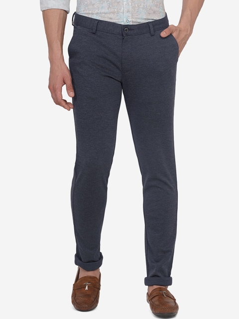 

JADE BLUE Men Blue Textured Slim Fit Trousers