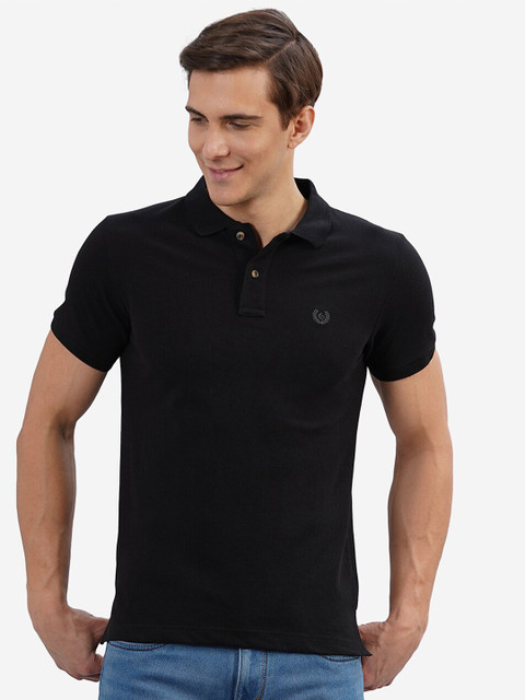 

Greenfibre Men Black Polo Collar Slim Fit T-shirt