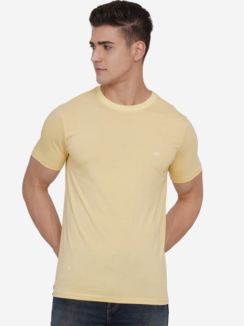 

JADE BLUE Men Yellow Pure Cotton Slim Fit T-shirt