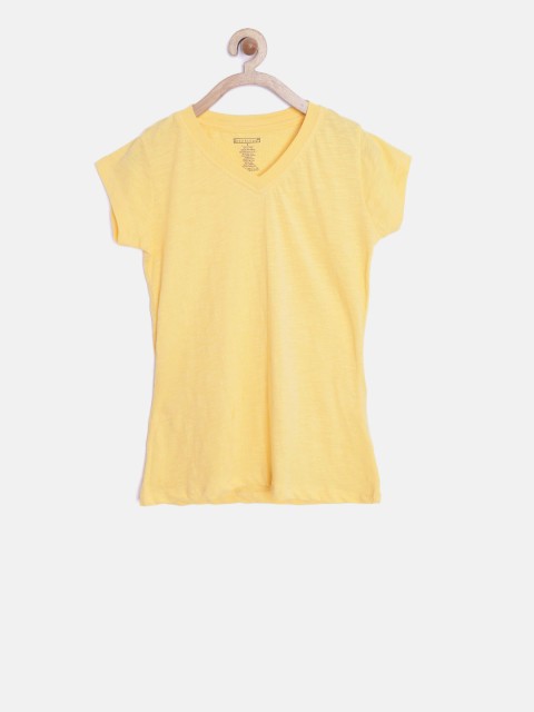 

612 league Girls Yellow Solid V-Neck T-shirt