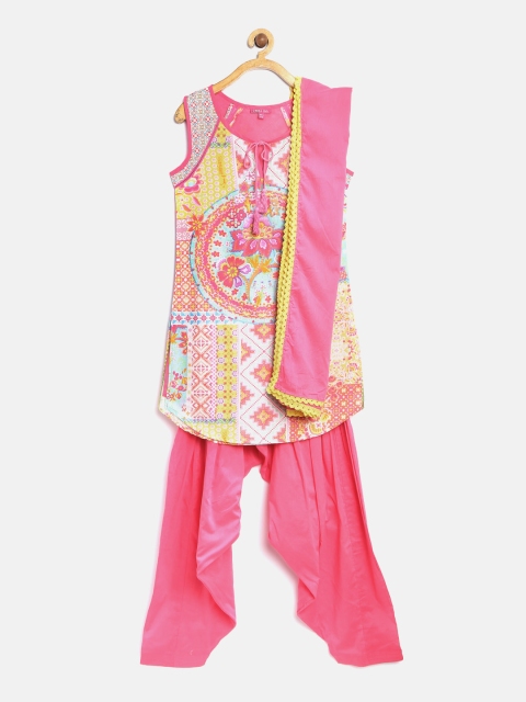 

Biba Girls Pink & Sea Green Printed Kurta with Patiala & Dupatta