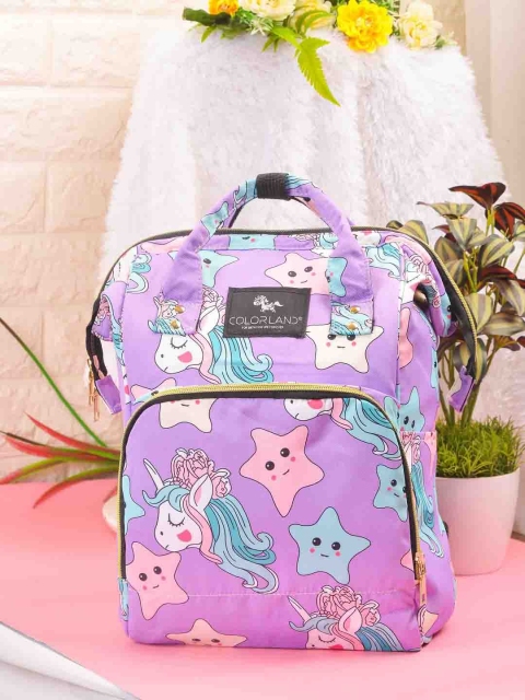 

POPLINS Purple & Blue Printed Lightweight & Water Resistant Canvas Diaper Backpack