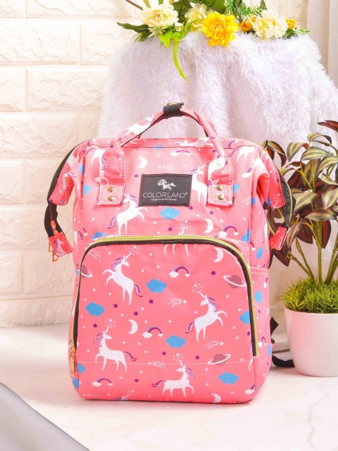 

POPLINS Pink & Blue Printed Canvas Diaper Bag