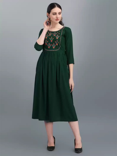 

RUHI FASHION Green A-Line Midi Dress