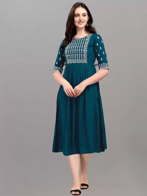 

RUHI FASHION Blue Empire Midi Dress