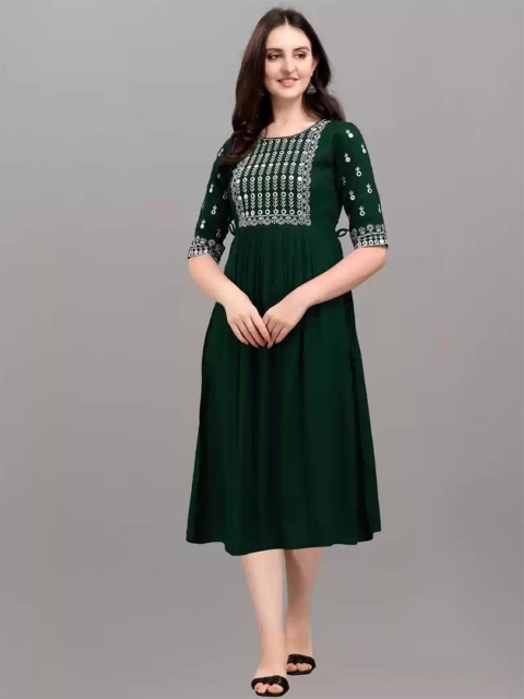 

RUHI FASHION Green Yoke Design Empire Midi Dress