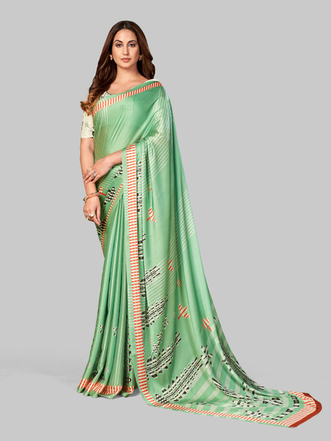 

7TH FAB Green & Orange Satin Saree