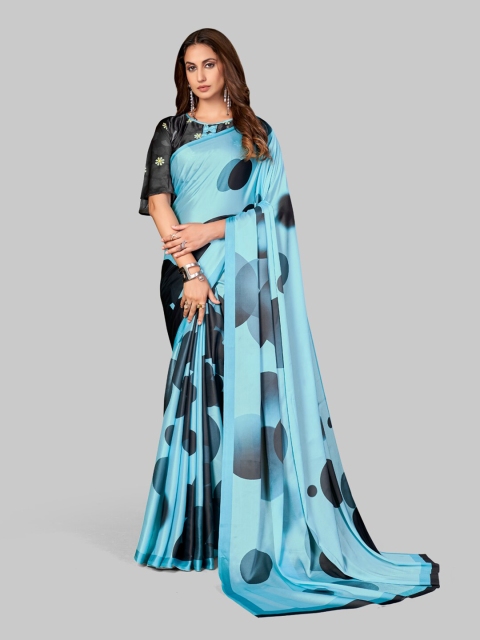 

7TH FAB Blue & Grey Satin Saree