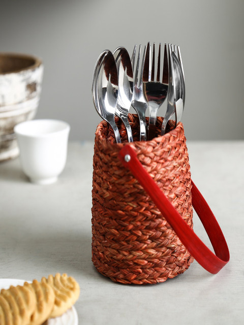 

Unravel India Red Handmade Sabai Grass Cutlery Holder