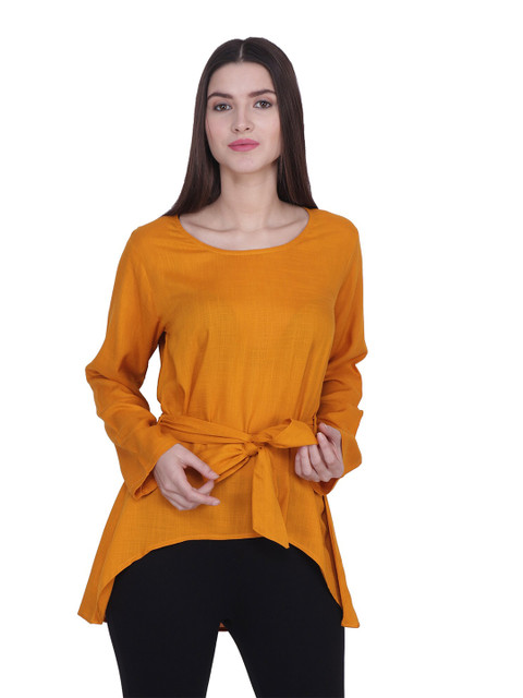 

Frempy Women Yellow High-Low Waist Tie Up Top