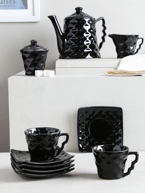 

Unravel India Black Textured Ceramic Kettle Set