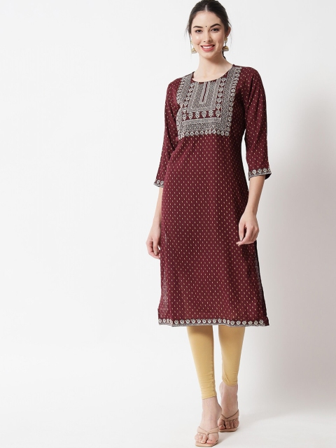 

VAANI CREATION Women Brown Ethnic Motifs Yoke Design Thread Work Kurta