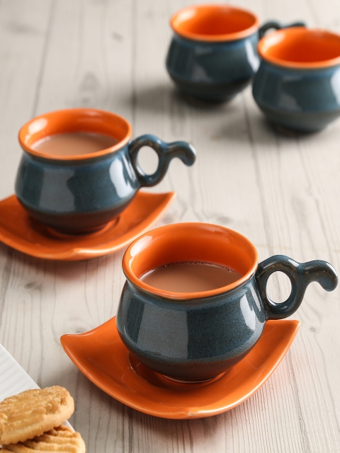

Unravel India Charcoal Grey & Orange Ceramic Tea Set