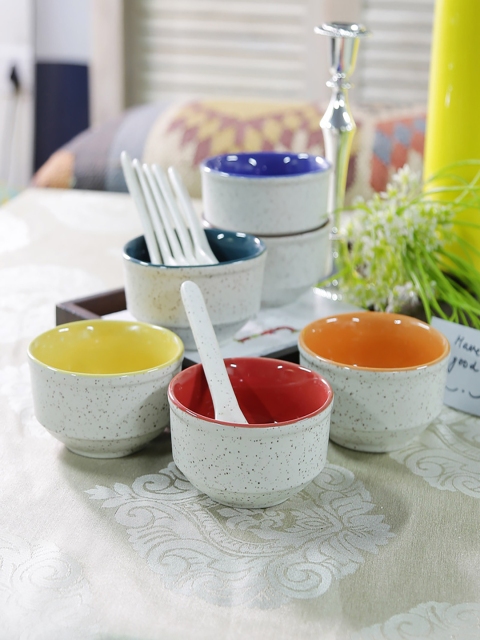 

Unravel India Off-White Printed Ceramic Soup Bowls Set