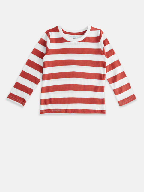 

Pantaloons Baby Boys Rust & White Striped Cotton T-shirt