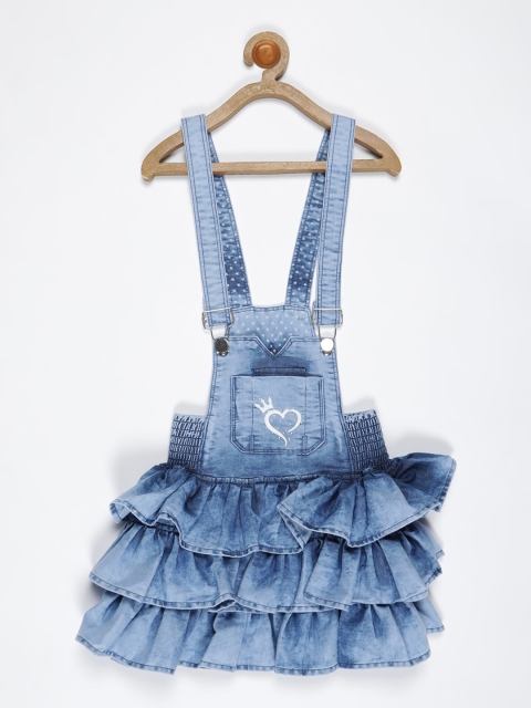 

V2 Value & Variety Girls Blue Solid Cotton Layered Dress