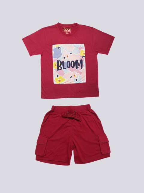 

GOJI Kids Maroon & White Printed Night suit