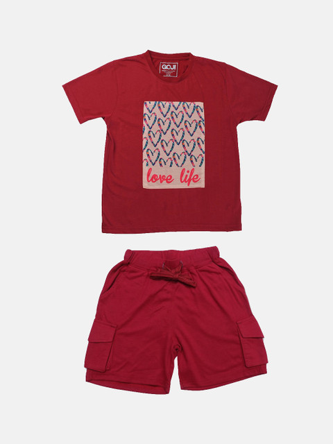 

GOJI Kids Maroon & Pink Printed Night suit