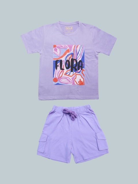 

GOJI Kids Purple & White Graphic Printed Cotton Nightsuit