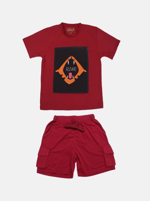 

GOJI Kids Maroon & Black Printed Night suit