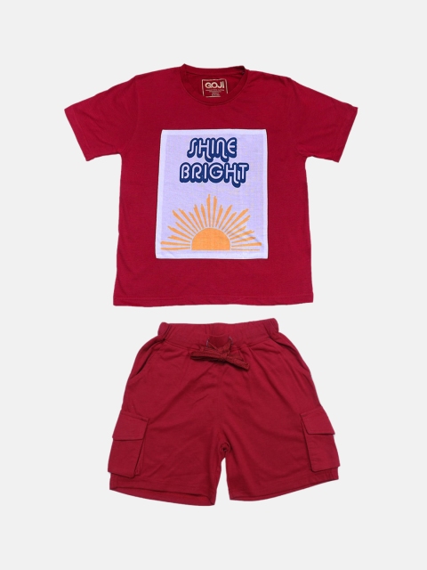 

GOJI Kids Maroon & Blue Printed Night suit
