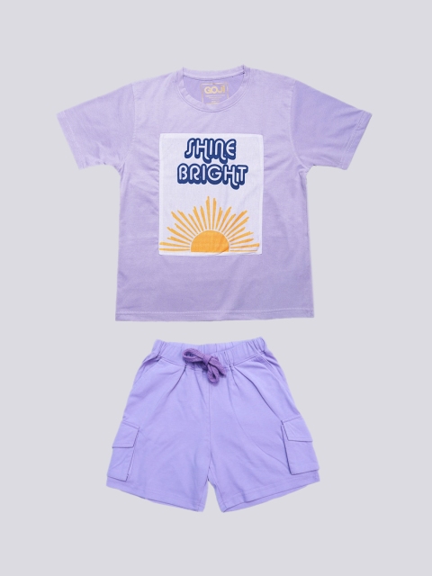 

GOJI Kids Purple & Yellow Graphic Printed Cotton Nightsuit