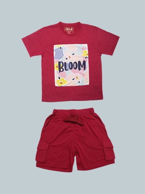 

GOJI Kids Maroon & Pink Printed Night suit
