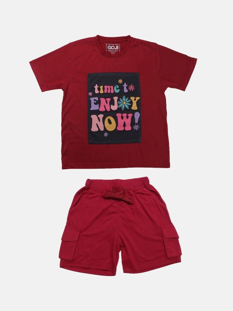 

GOJI Kids Maroon Printed Night Suit