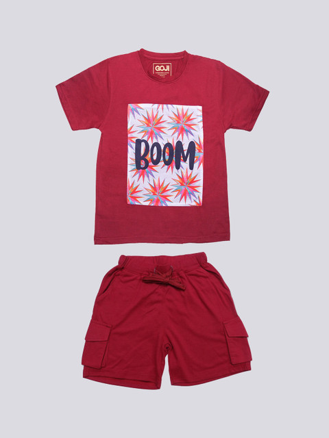 

GOJI Kids Maroon & Purple Printed Night suit