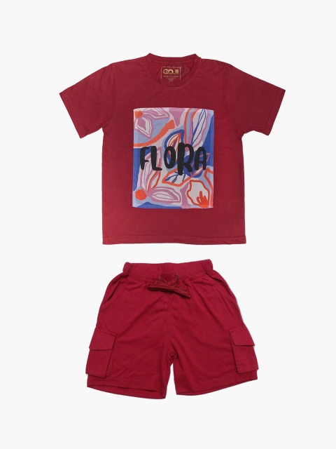 

GOJI Unisex Kids Maroon Printed Night suit
