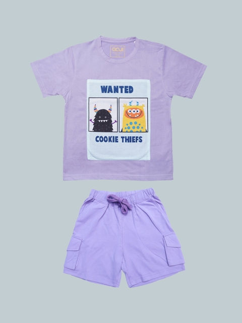 

GOJI Kids Purple & Blue Graphic Printed Cotton Nightsuit