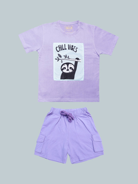 

GOJI Kids Purple & White Printed Night suit