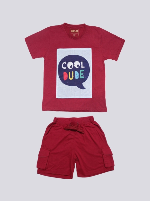 

GOJI Kids Maroon & Green Printed Night suit