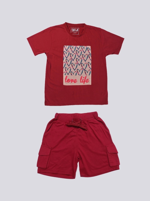 

GOJI Unisex Kids Maroon Printed Night suit