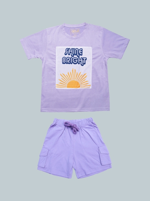 

GOJI Kids Purple & Yellow Graphic Printed Cotton Nightsuit
