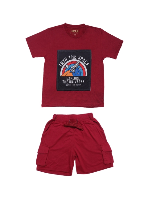 

GOJI Kids Maroon & Black Printed Night suit