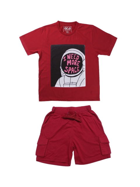 

GOJI Unisex Kids Maroon & Black Printed Night suit