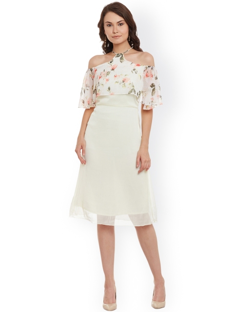 

Athena Women Light Yellow Printed A-Line Dress