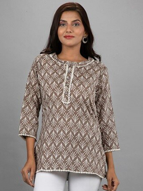 

PRAKRTEE Grey Melange Print Top