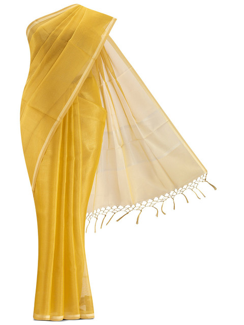 

Nalli Next Yellow & Gold-Toned Solid Zari Tissue Saree