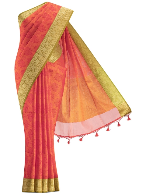 

Nalli Next Orange & Gold-Toned Woven Design Silk Cotton Saree