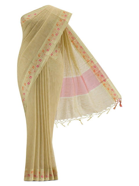 

Nalli Next Women Beige Zari Linen Blend Saree