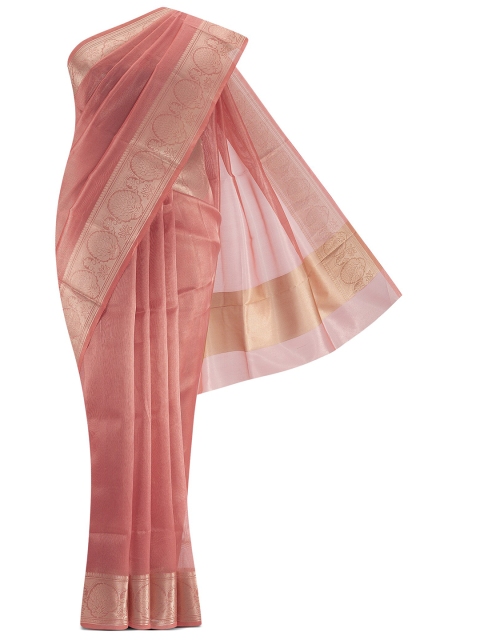

Nalli Next Pink & Gold-Toned Striped Zari Tissue Saree