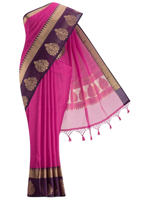 

Nalli Next Pink & Gold-Toned Woven Design Zari Silk Cotton Saree