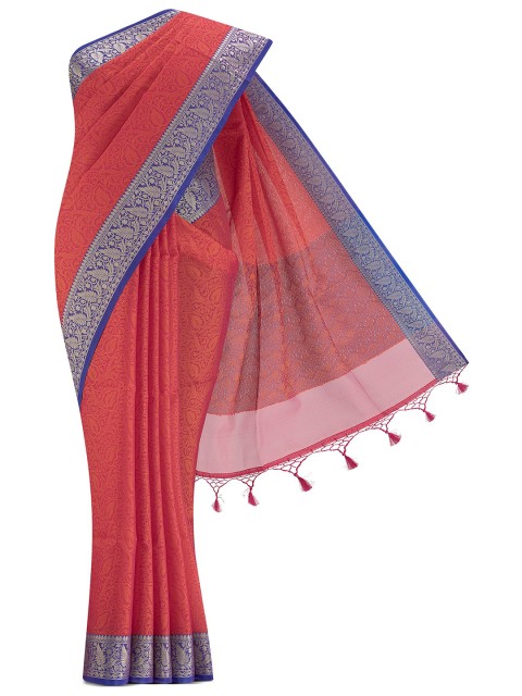 

Nalli Next Red & Blue Woven Design Zari Silk Cotton Saree