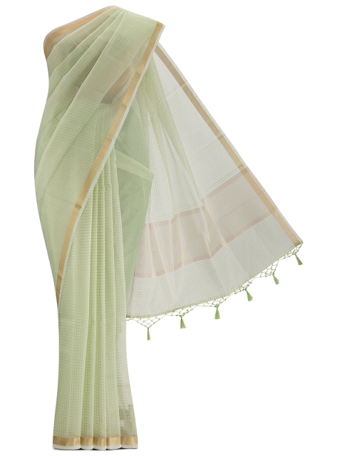 

Nalli Next Green & Gold-Toned Checked Zari Organza Saree